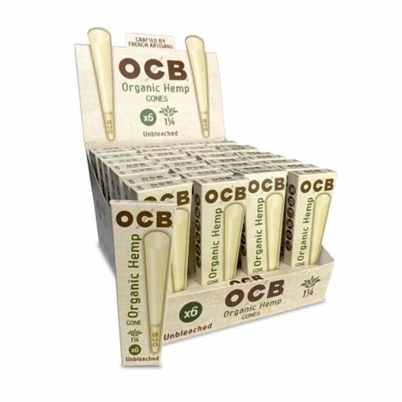 Ocb Organic Hemp Cones 1 1/4 Size Unbleached - 6 Pack per box