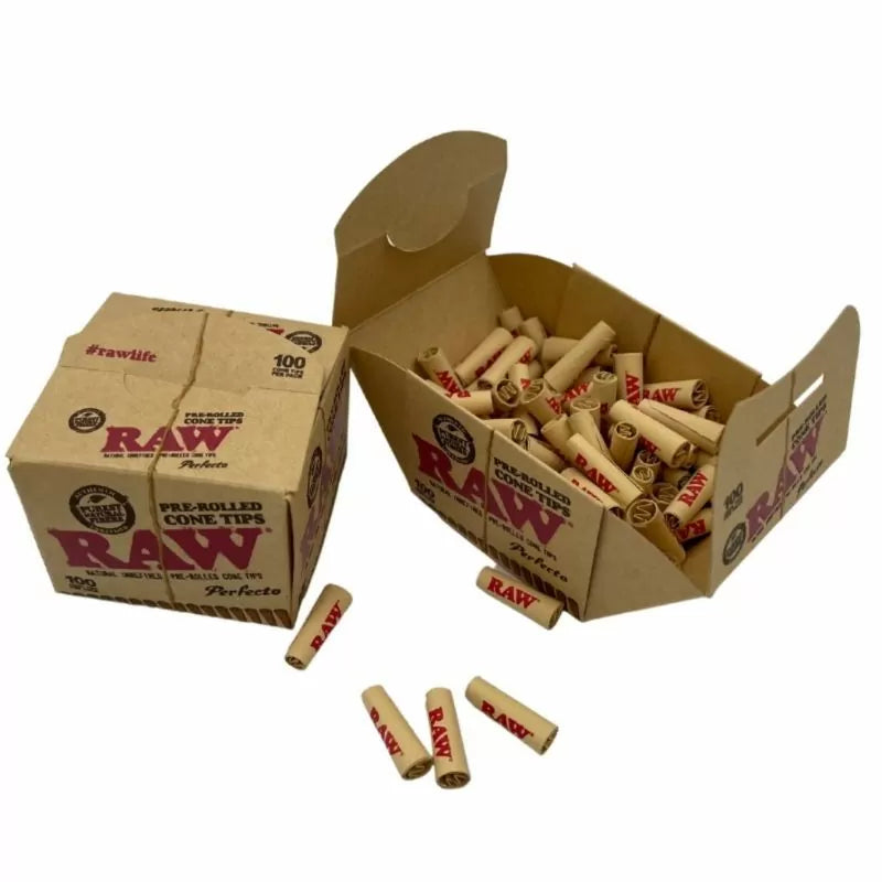 Raw - Pre-rolled Cone Tips Perfecto Box - 100 Cone Tips Per Box