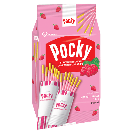 Pocky Strawberry Cream Covered Biscuit Sticks 3.81oz(108g) 9 Packs