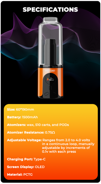 Puffshot Portable Easy-to-Use Vape Cup Blue for 510 Cartridge & Dab