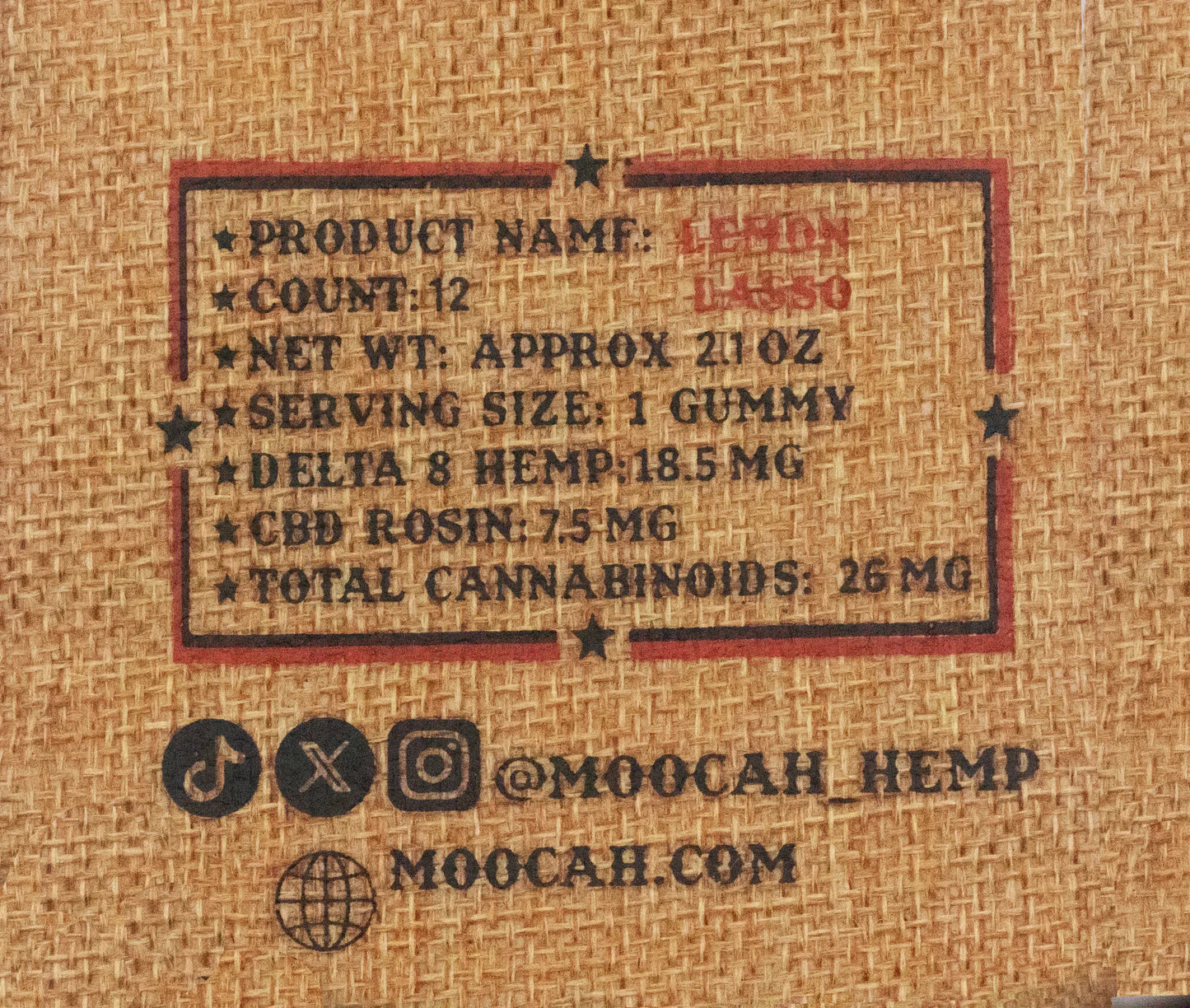 Moocah Gummies 20mg D8 + 5mg CBD rosin - 6 or 12 ct