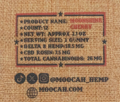 Moocah Gummies 20mg D8 + 5mg CBD rosin - 6 or 12 ct