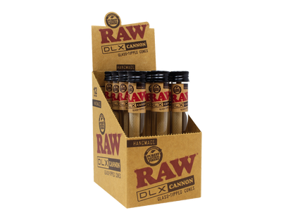 Raw Dlx Glass Tip Hand Rolled King Size Cannon - 12 Count Per Display