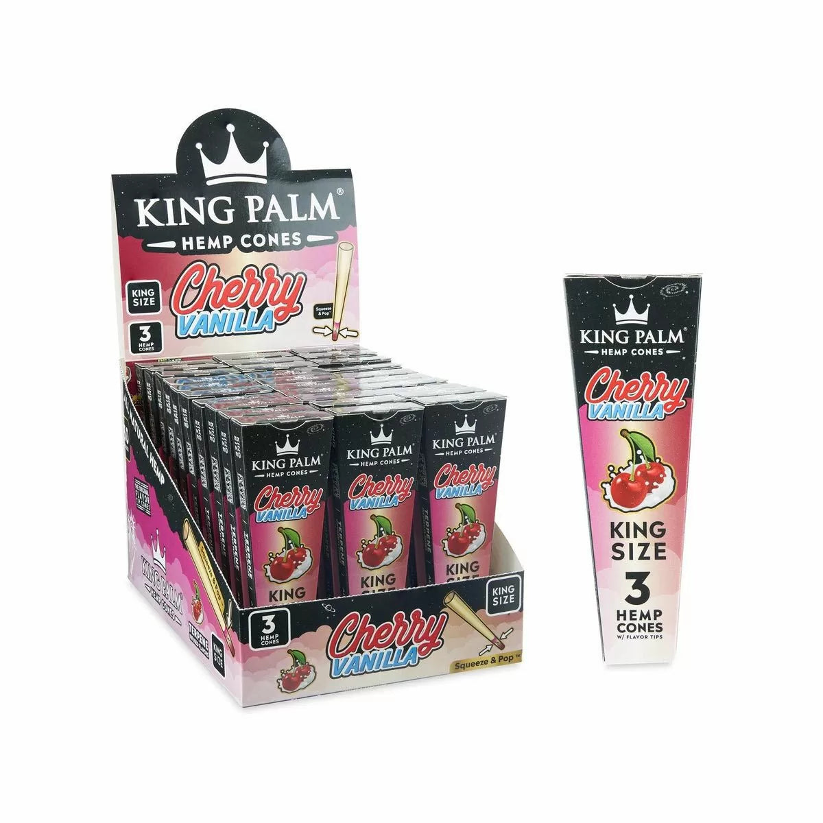 King Palm - KING SIZE Hemp Cones - 3 Counts Per Pack - 30 Packs Per Box