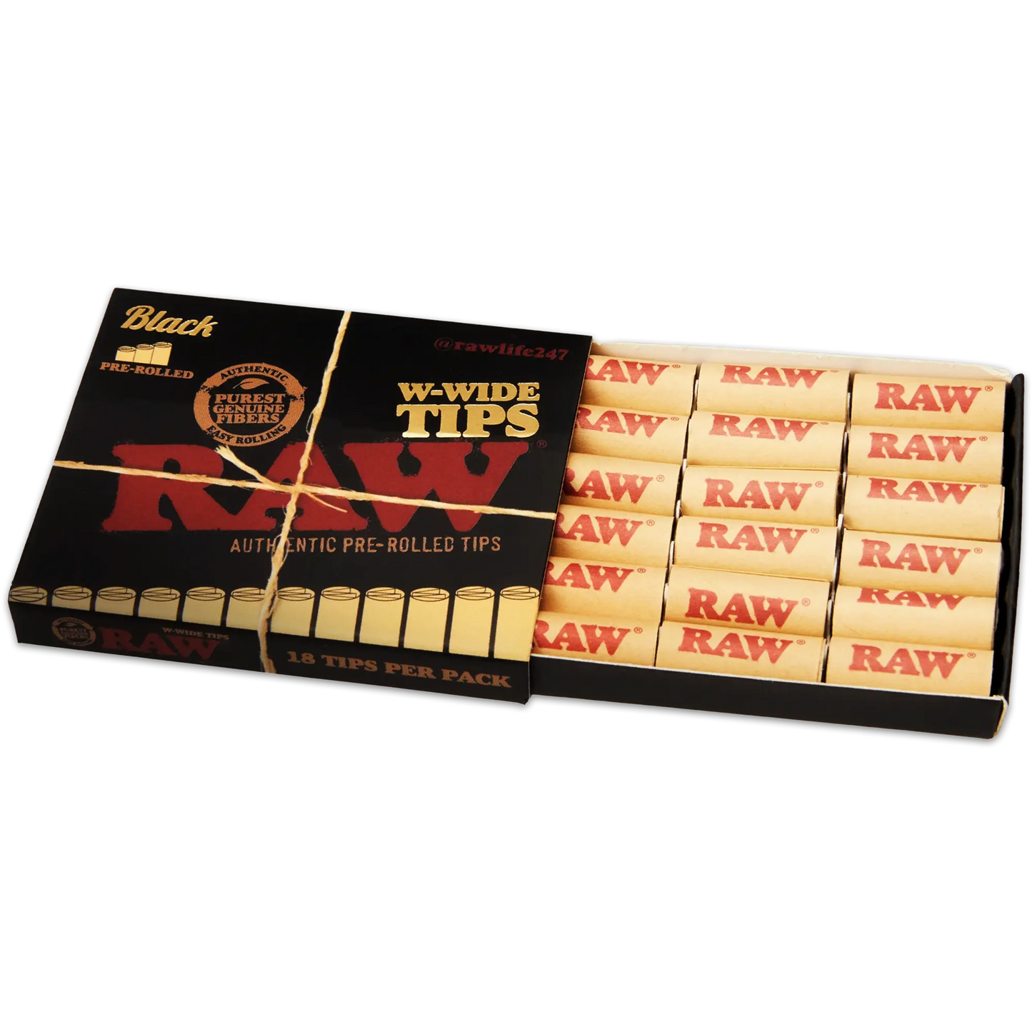 RAW Black Pre-Rolled Wide Tips - 18 pack