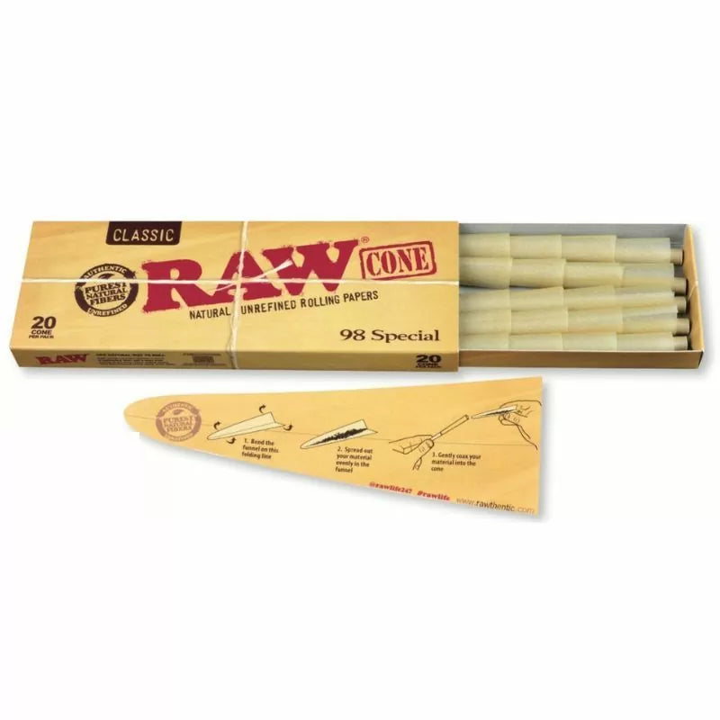 Raw - 98 Special Cone - 98mm and 20mm - 20 Cones Per Pack - 12 Packs Per Box